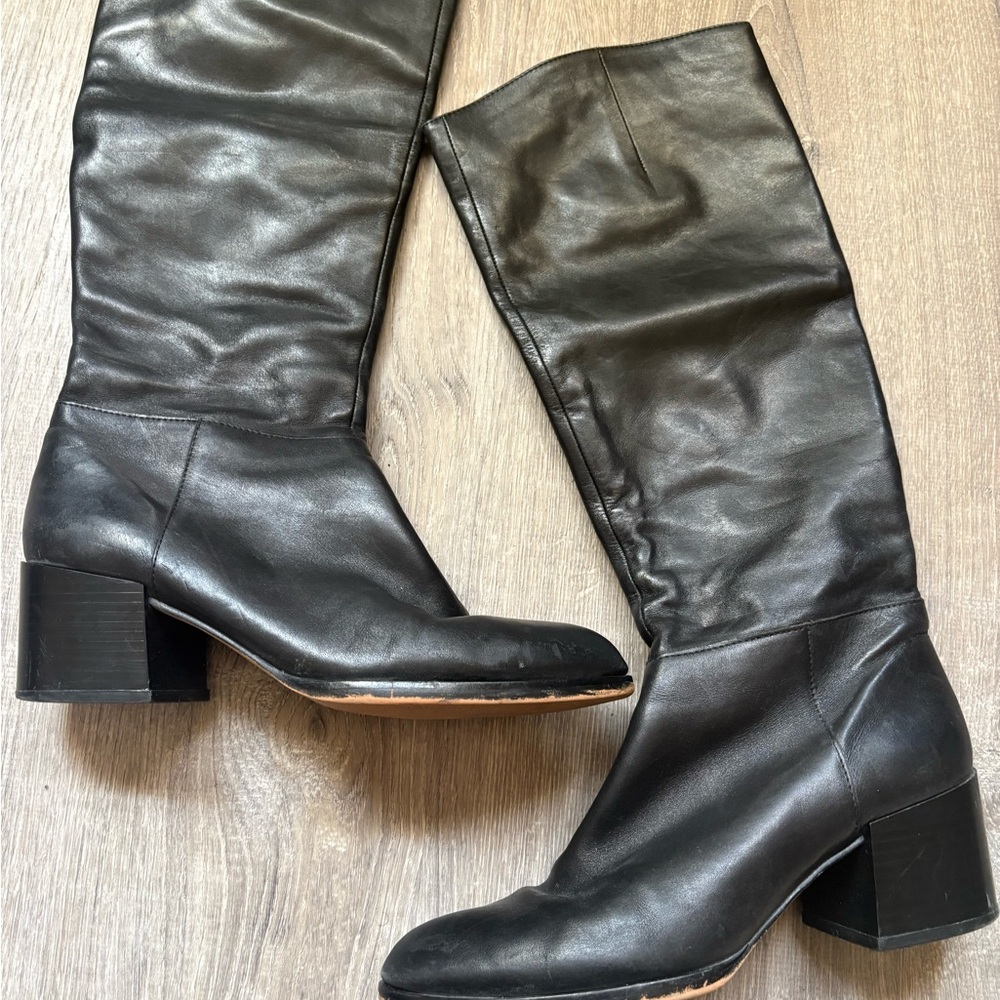 Sam Edelman Black Leather Over-the-Knee Block Heel Boots